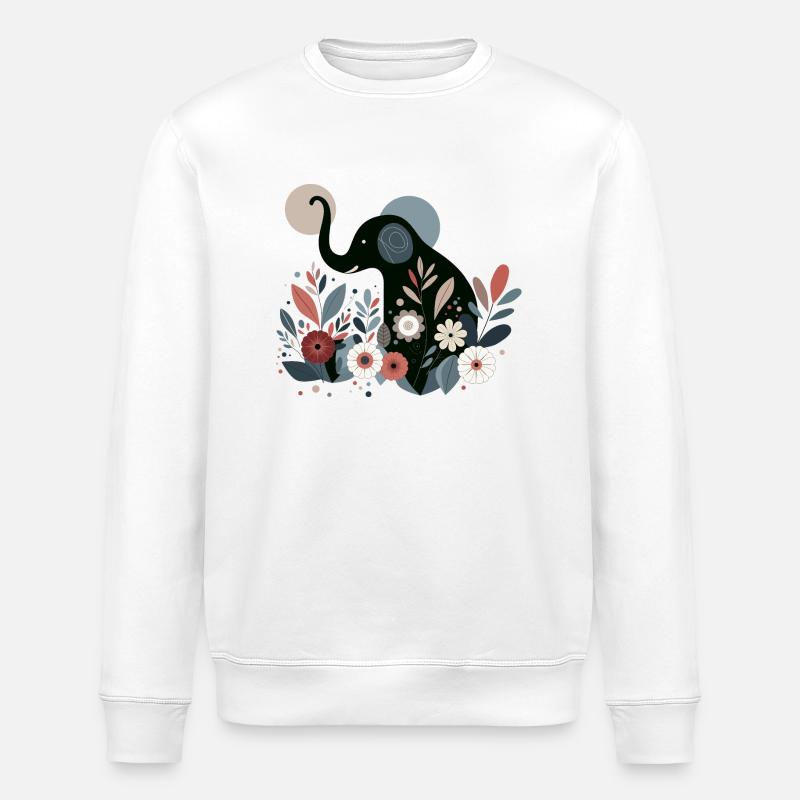 Éléphant floral - Sweat bio ROLLER Stanley/Stella Unisexe - blanc