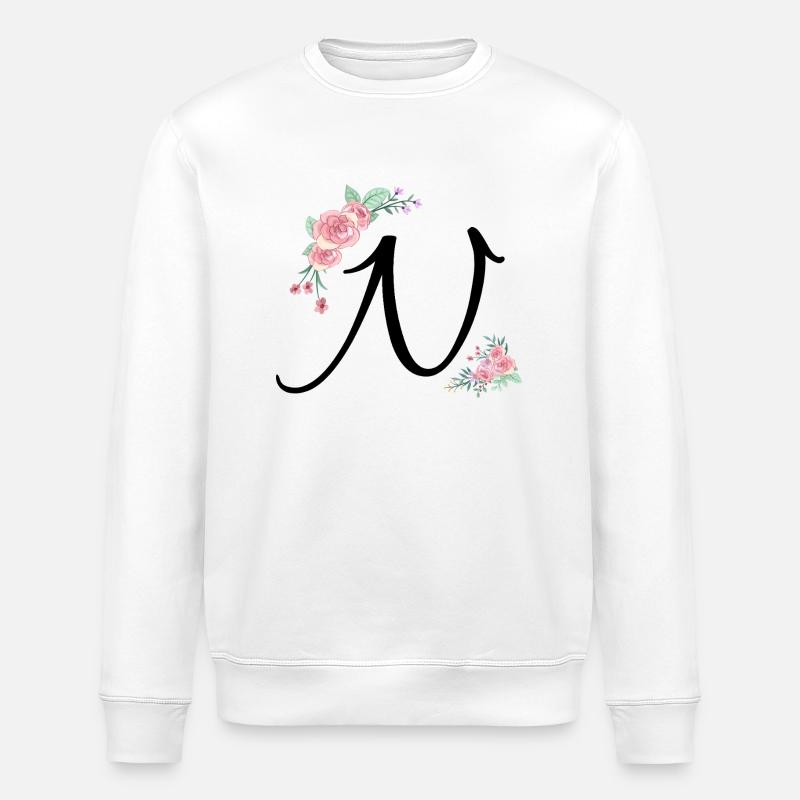 Buchstabe n Blumen - Stanley/Stella Unisex Bio-Sweatshirt ROLLER - Weiß