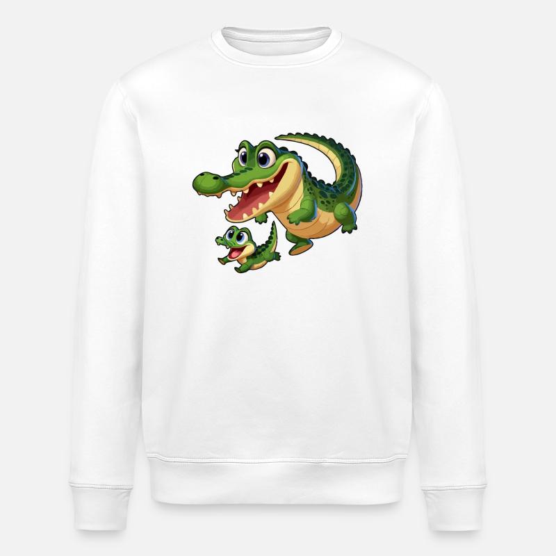 Crocodile mère et enfant gambadant - Sweat bio ROLLER Stanley/Stella Unisexe - blanc