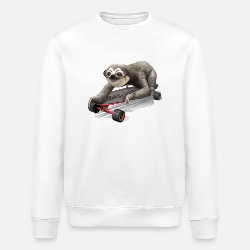 SLOTH ON SKATEBOARD - Stanley/Stella ROLLER Unisex Organic Sweatshirt - white