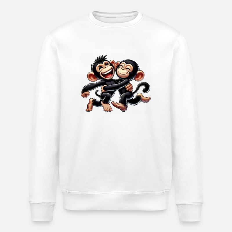 Schimpansen-Pärchen - Stanley/Stella Unisex Bio-Sweatshirt ROLLER - Weiß