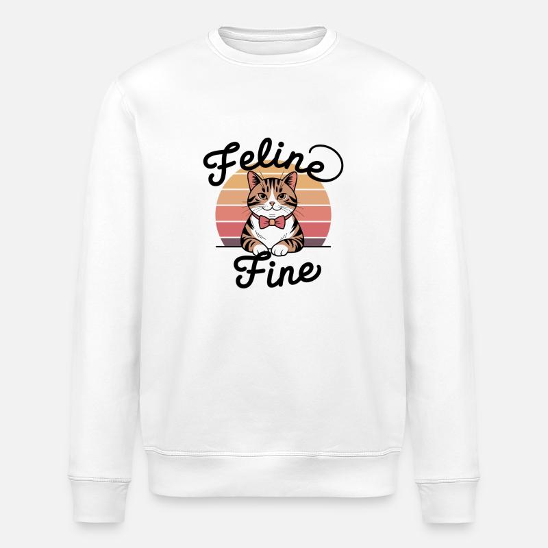 Feline Fine – Retro Sunset Cat - Stanley/Stella Unisex Bio-Sweatshirt ROLLER - Weiß