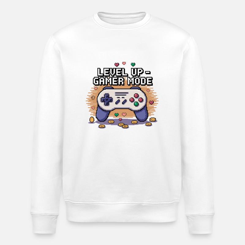 Level Up – Gamer Mode - Stanley/Stella ROLLER Unisex Organic Sweatshirt - white