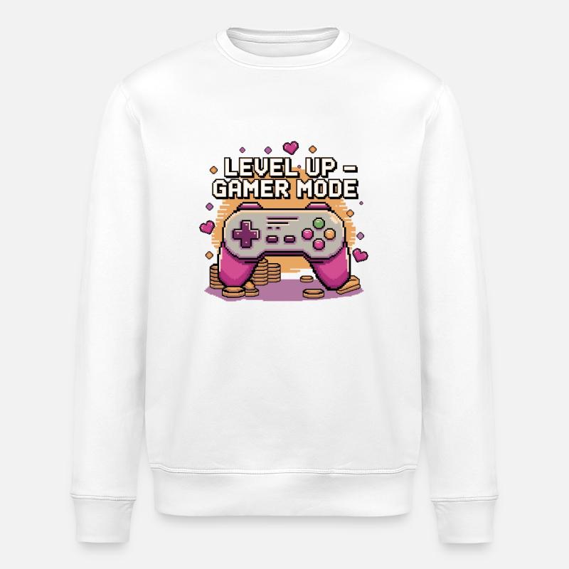 Level Up – Gamer Mode - Stanley/Stella ROLLER Unisex Organic Sweatshirt - white