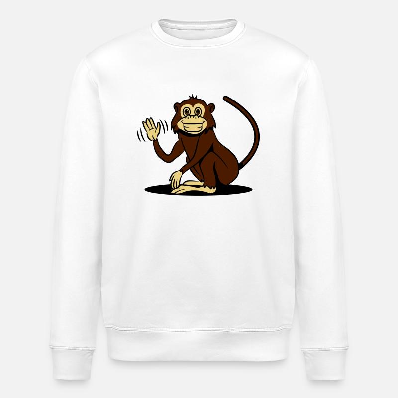 affe witzig lieb winken - Stanley/Stella Unisex Bio-Sweatshirt ROLLER - Weiß