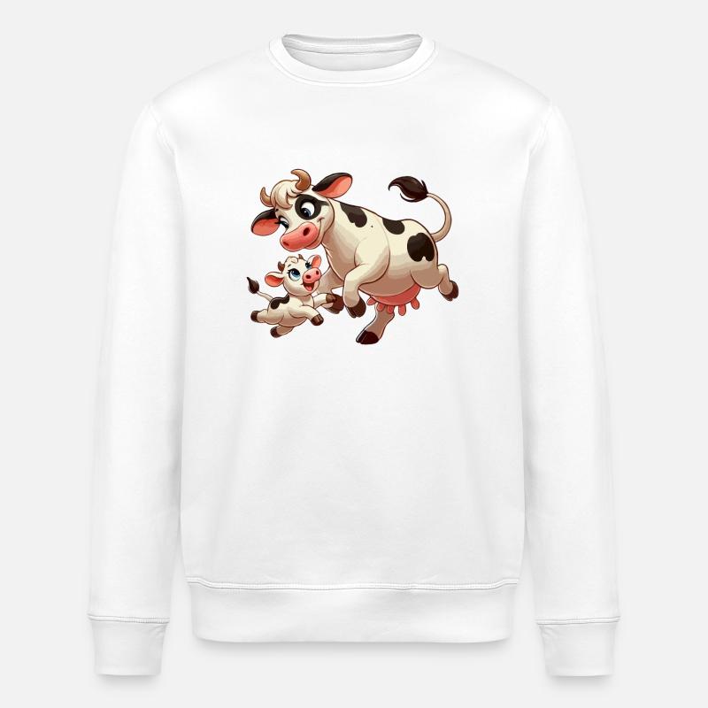 Kuhmutter mit herumtollendem Kind - Stanley/Stella Unisex Bio-Sweatshirt ROLLER - Weiß