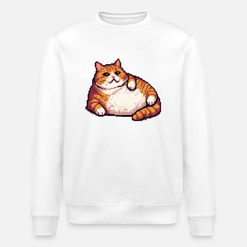 Gros chat roux pixel art - Sweat bio ROLLER Stanley/Stella Unisexe - blanc