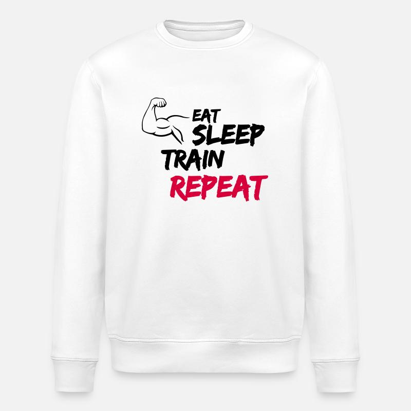 Eat Sleep Train Repeat - Stanley/Stella ROLLER Unisex Organic Sweatshirt - white