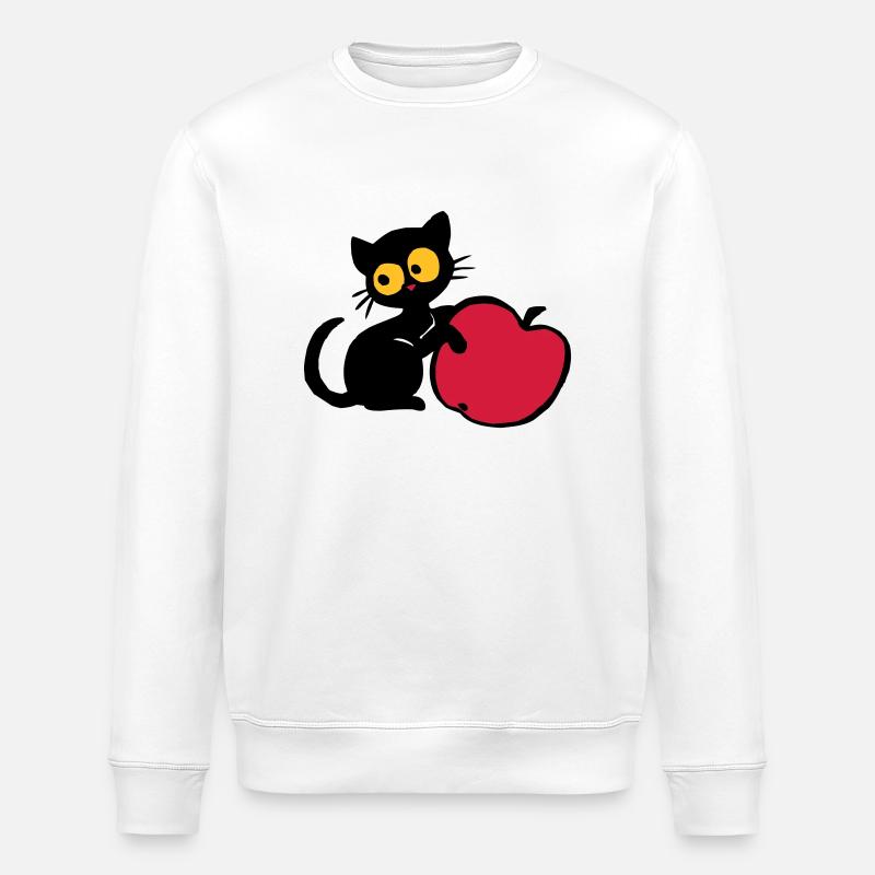 Kätzchen mit Apfel - Stanley/Stella Unisex Bio-Sweatshirt ROLLER - Weiß