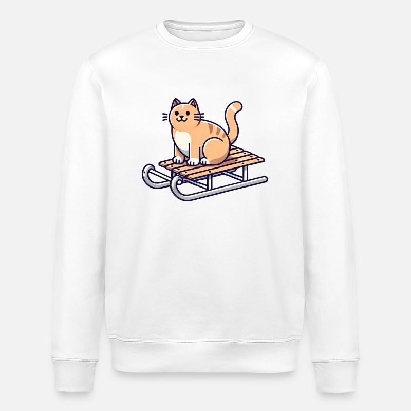 Katze auf Schlitten - Stanley/Stella Unisex Bio-Sweatshirt ROLLER - Weiß
