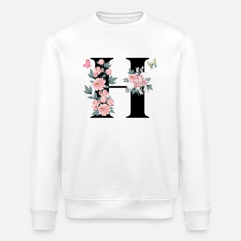 Buchstabe h rosa Blumen - Stanley/Stella Unisex Bio-Sweatshirt ROLLER - Weiß