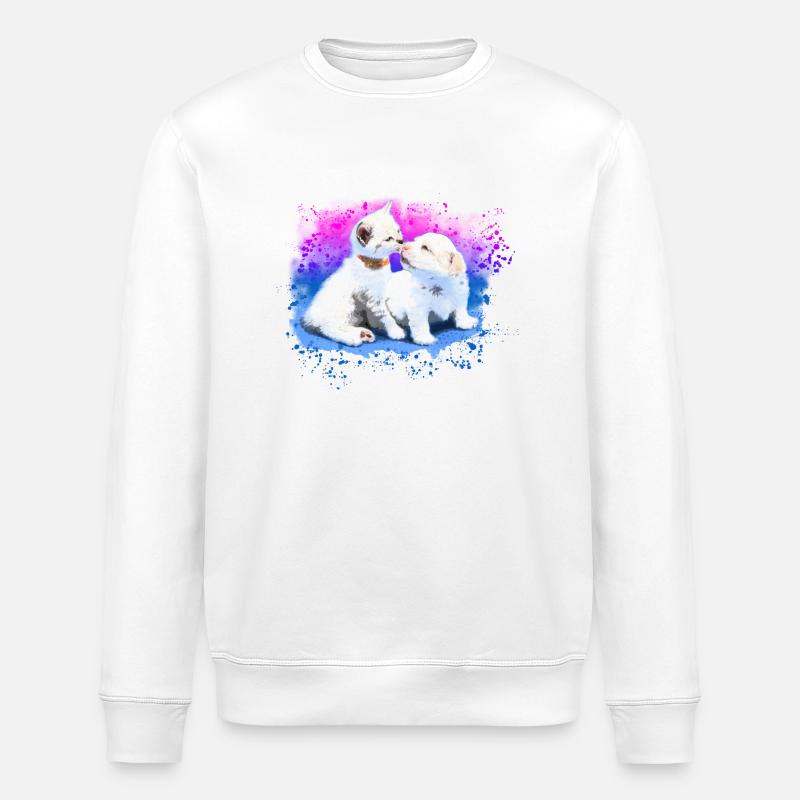 Chaton câlin et chiot - Sweat bio ROLLER Stanley/Stella Unisexe - blanc