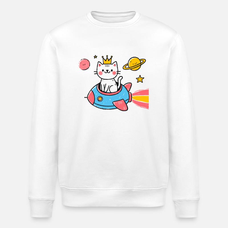 Katze im Weltall - Stanley/Stella Unisex Bio-Sweatshirt ROLLER - Weiß