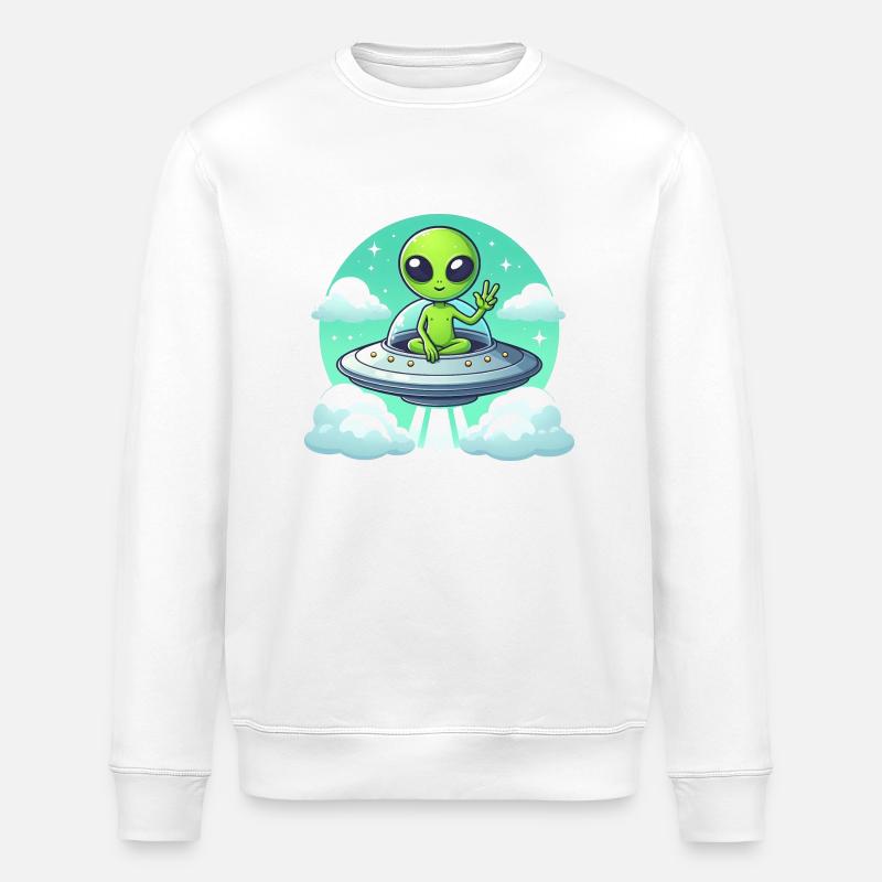 Alien zeigt Peace - Stanley/Stella Unisex Bio-Sweatshirt ROLLER - Weiß