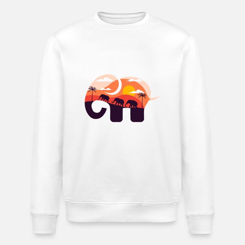 Coucher de soleil savane éléphant - Sweat bio ROLLER Stanley/Stella Unisexe - blanc