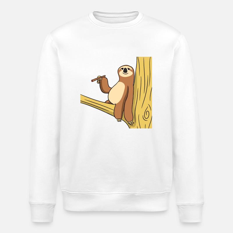 Chill Faultier rauchen Tier Geschenk - Stanley/Stella Unisex Bio-Sweatshirt ROLLER - Weiß