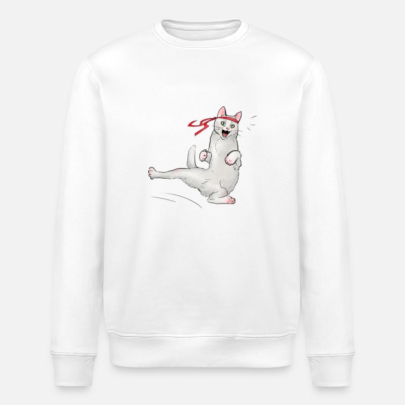 Katze beim Karate - Stanley/Stella Unisex Bio-Sweatshirt ROLLER - Weiß