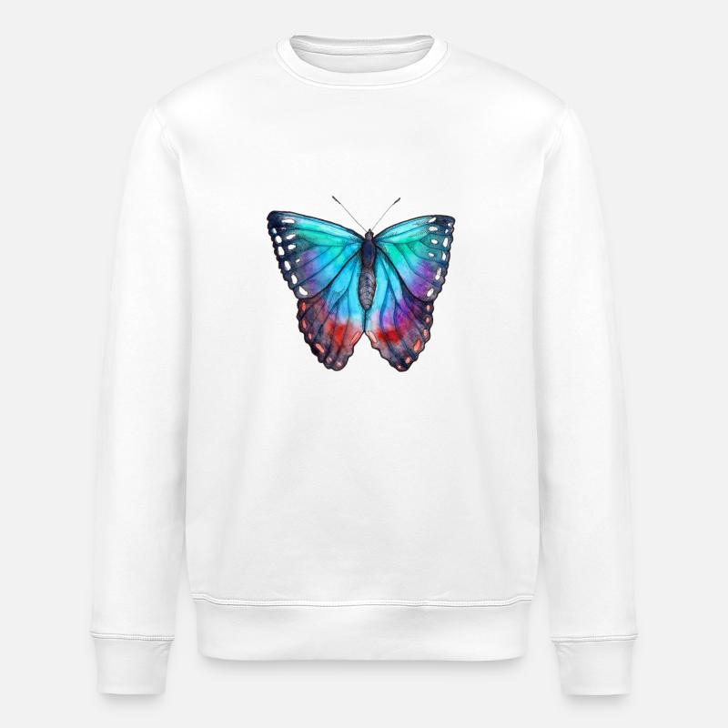 Papillon bleu - Sweat bio ROLLER Stanley/Stella Unisexe - blanc
