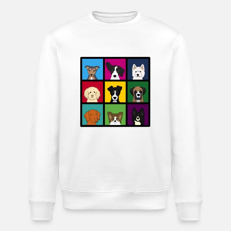 9_hundekoepfe_bunt - Stanley/Stella Unisex Bio-Sweatshirt ROLLER - Weiß