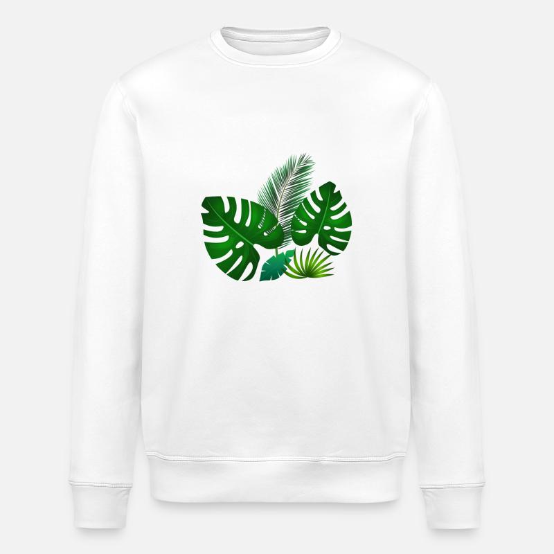 Feuilles tropicales vertes - Sweat bio ROLLER Stanley/Stella Unisexe - blanc
