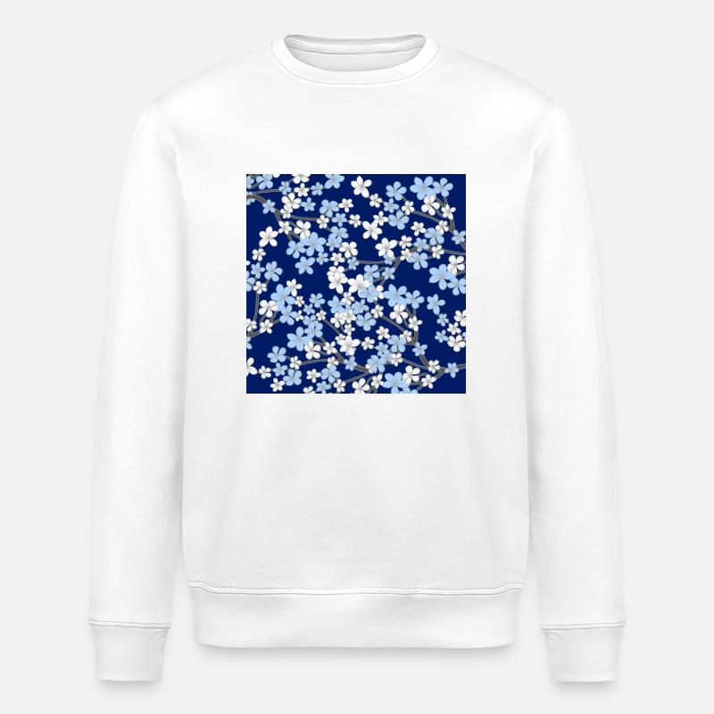 Blue Cherry Blossom Pattern - Sakura - Stanley/Stella ROLLER Unisex Organic Sweatshirt - white