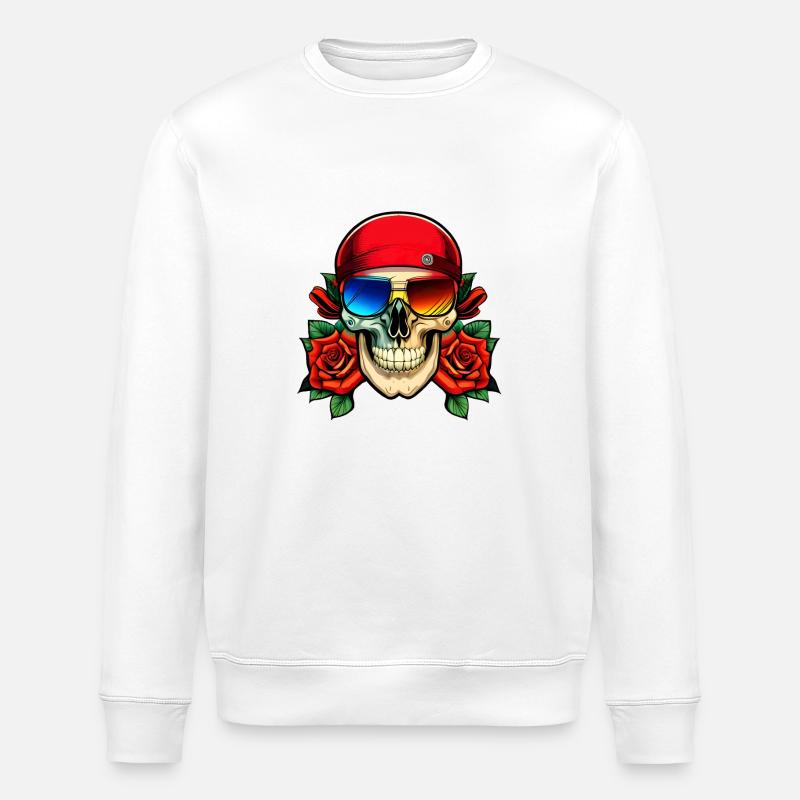 Crâne et lunettes de soleil - Sweat bio ROLLER Stanley/Stella Unisexe - blanc