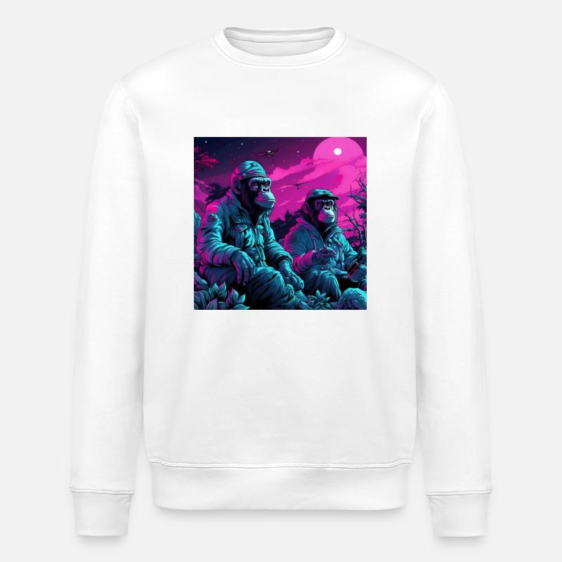 Singes stylisés néon fluo - Sweat bio ROLLER Stanley/Stella Unisexe - blanc