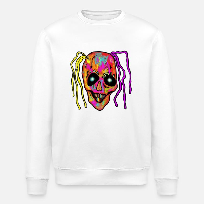 Neon Patchwork Schädel - Stanley/Stella Unisex Bio-Sweatshirt ROLLER - Weiß