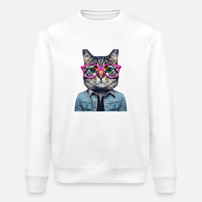 Katze mit rosa Brille - Stanley/Stella Unisex Bio-Sweatshirt ROLLER - Weiß