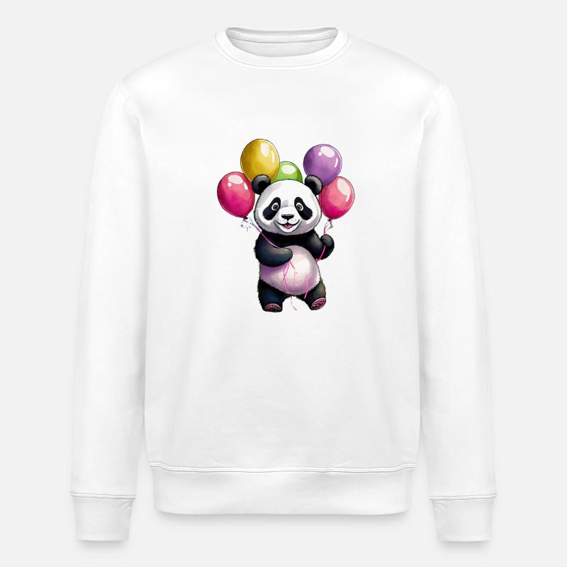 Panda mit Luftballons - Stanley/Stella Unisex Bio-Sweatshirt ROLLER - Weiß