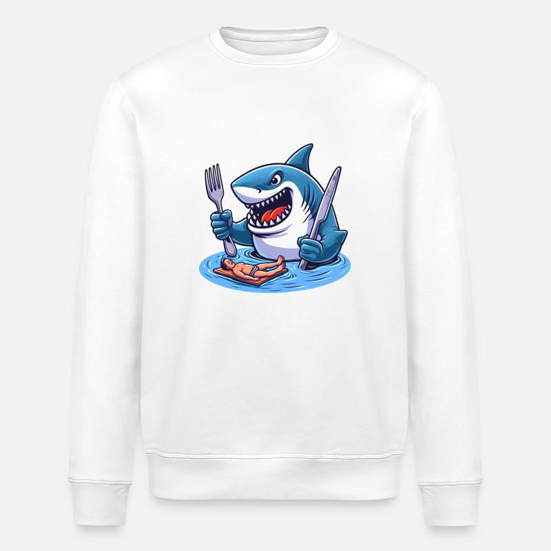 Hungriger Hai - Stanley/Stella Unisex Bio-Sweatshirt ROLLER - Weiß