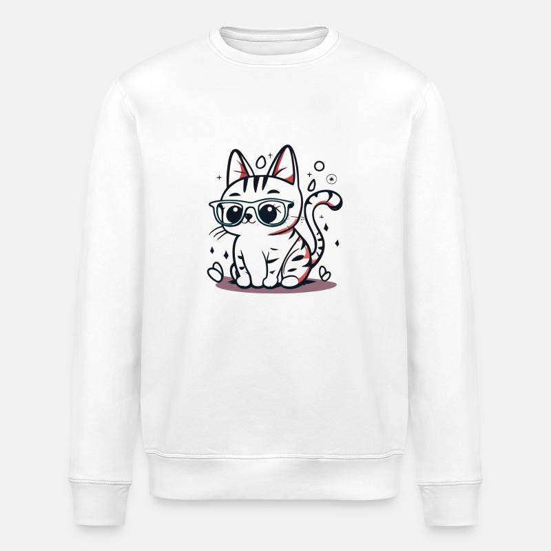 Chat mignon avec lunette - Sweat bio ROLLER Stanley/Stella Unisexe - blanc