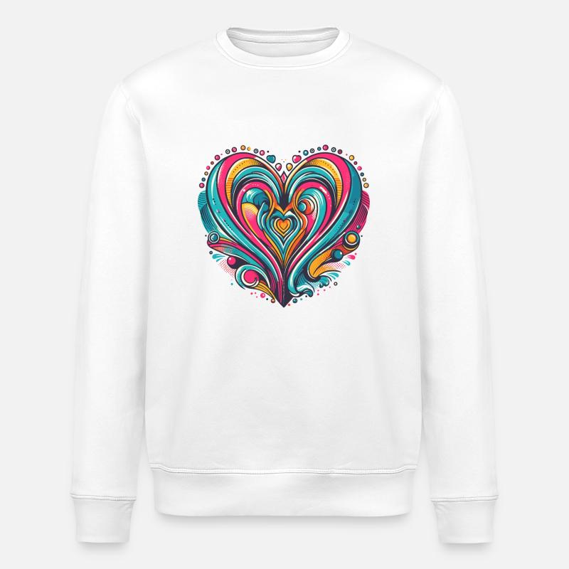Buntes Retro-Pop-Herz - Stanley/Stella Unisex Bio-Sweatshirt ROLLER - Weiß