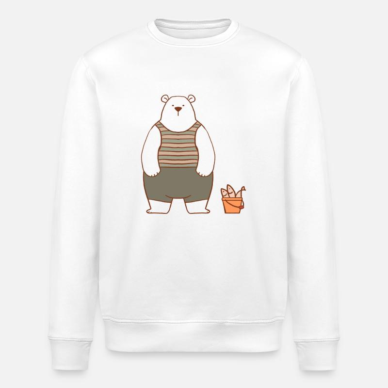 Eisbär mit einem Eimer Fisch - Stanley/Stella Unisex Bio-Sweatshirt ROLLER - Weiß