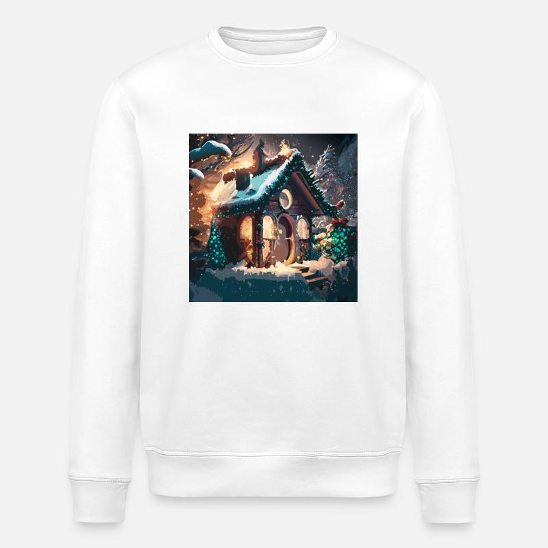 Weihnachtshaus im Schnee - Stanley/Stella Unisex Bio-Sweatshirt ROLLER - Weiß