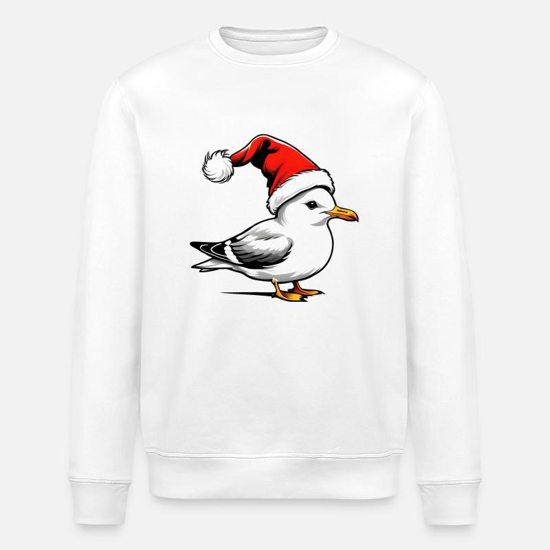 Christmas Seagull with Hat - Stanley/Stella ROLLER Unisex Organic Sweatshirt - white