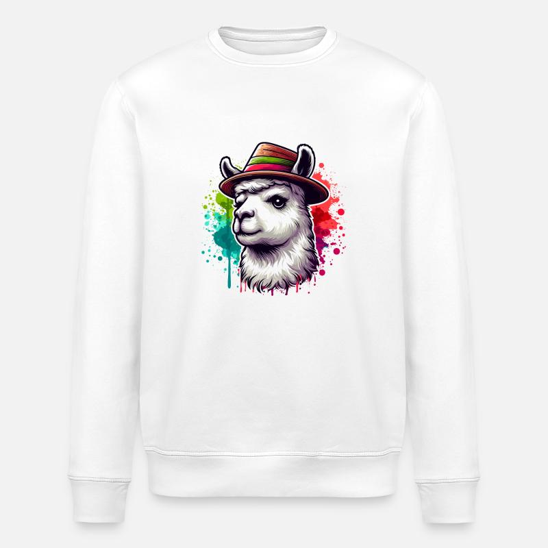 "Lama mit Hut - Stanley/Stella Unisex Bio-Sweatshirt ROLLER - Weiß