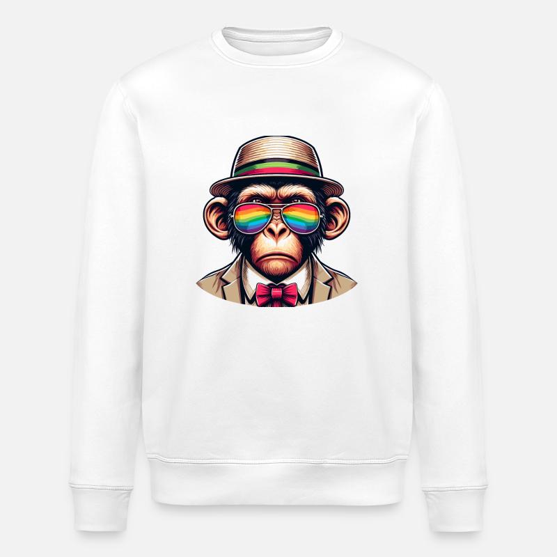 Affe mit Regenbogenhut - Stanley/Stella Unisex Bio-Sweatshirt ROLLER - Weiß