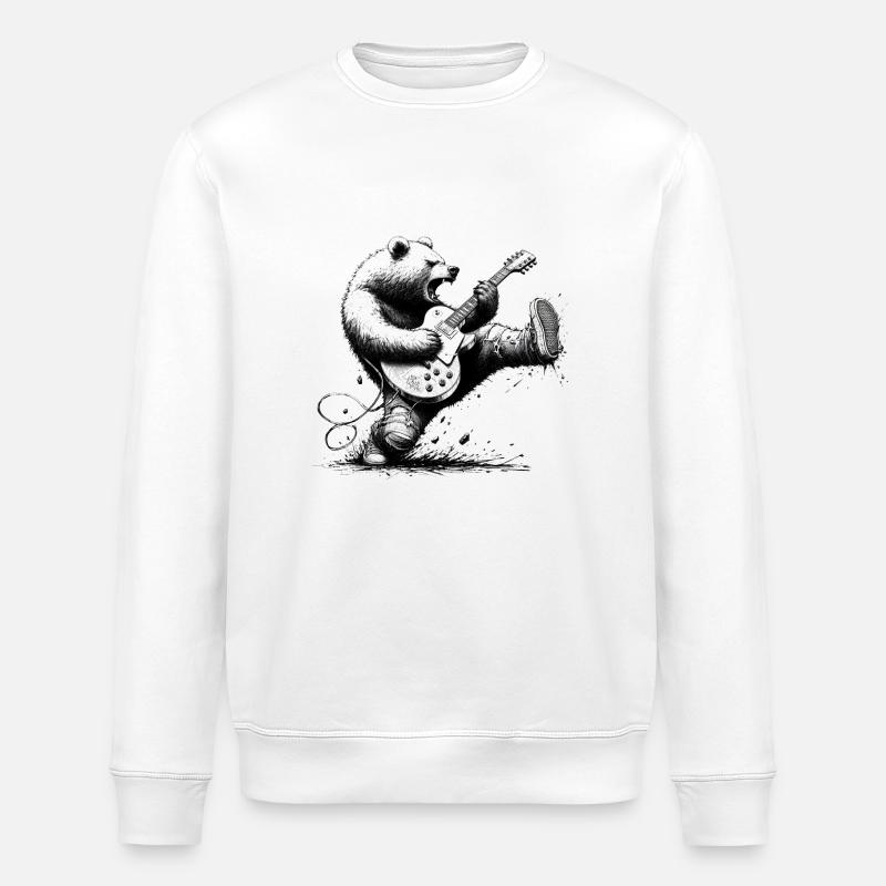 Bär mit Gitarre - Stanley/Stella Unisex Bio-Sweatshirt ROLLER - Weiß