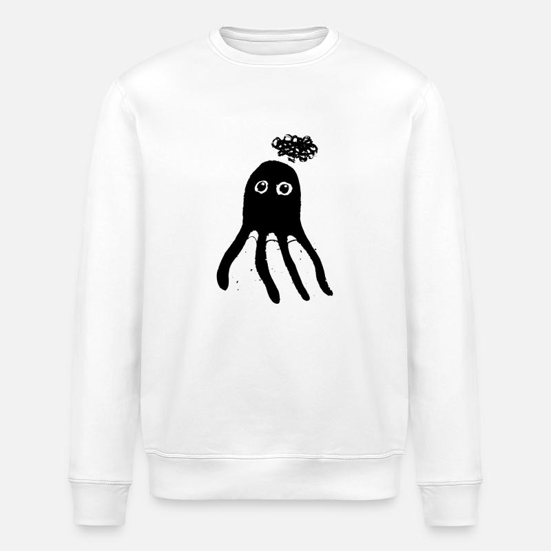 Pensive Octopus - Cute Black - Stanley/Stella ROLLER Unisex Organic Sweatshirt - white