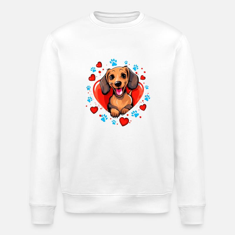 Fröhlicher Dackel Hund Herzdesign - Stanley/Stella Unisex Bio-Sweatshirt ROLLER - Weiß