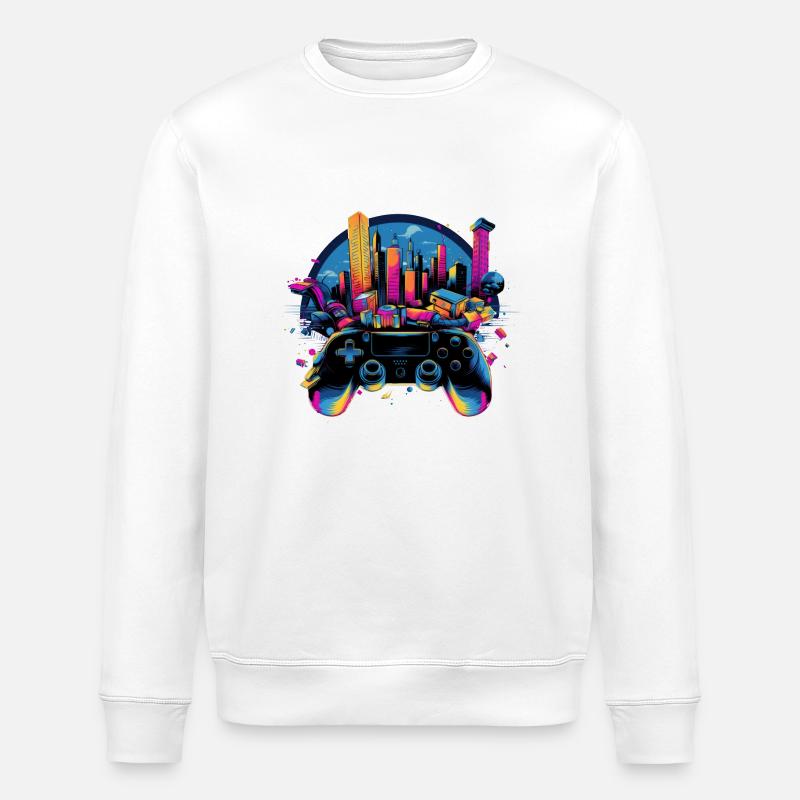 Gaming Universe: Controller & Cityscape Art - Stanley/Stella Unisex Bio-Sweatshirt ROLLER - Weiß