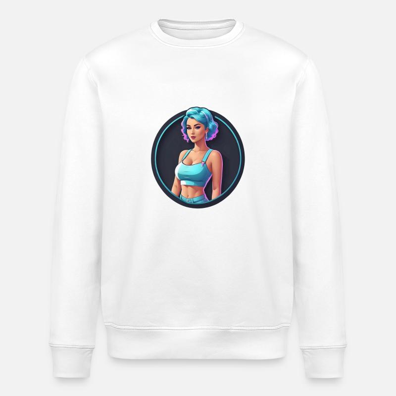 Fille rétro aux cheveux bleus - Sweat bio ROLLER Stanley/Stella Unisexe - blanc
