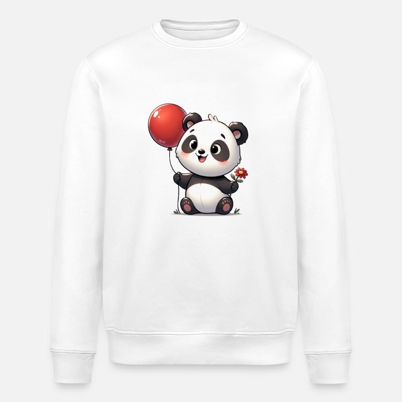 Niedlicher Panda mit Ballon - Stanley/Stella Unisex Bio-Sweatshirt ROLLER - Weiß