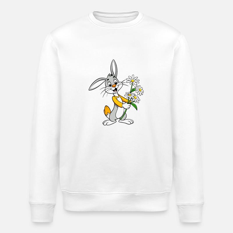 Jubilant Jackrabbit with Chamomile Bouquet - Stanley/Stella ROLLER Unisex Organic Sweatshirt - white