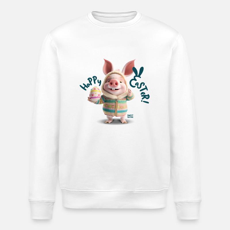 Schweinchen Ostern - Stanley/Stella Unisex Bio-Sweatshirt ROLLER - Weiß