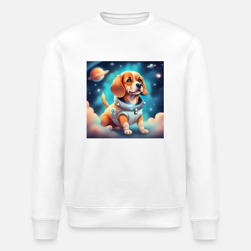 Niedlicher Hund im Weltraum - Stanley/Stella Unisex Bio-Sweatshirt ROLLER - Weiß