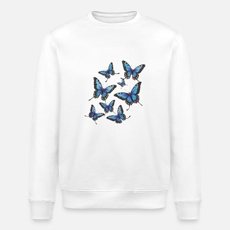 Papillons bleus - Sweat bio ROLLER Stanley/Stella Unisexe - blanc