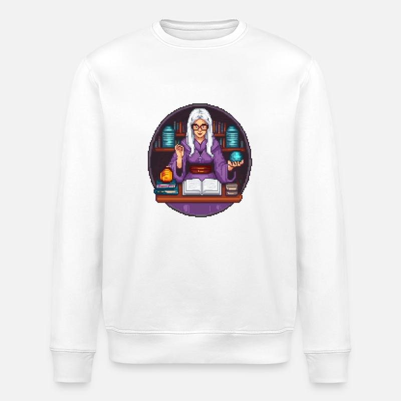 Arcane Librarian Pixel - Stanley/Stella ROLLER Unisex Organic Sweatshirt - white