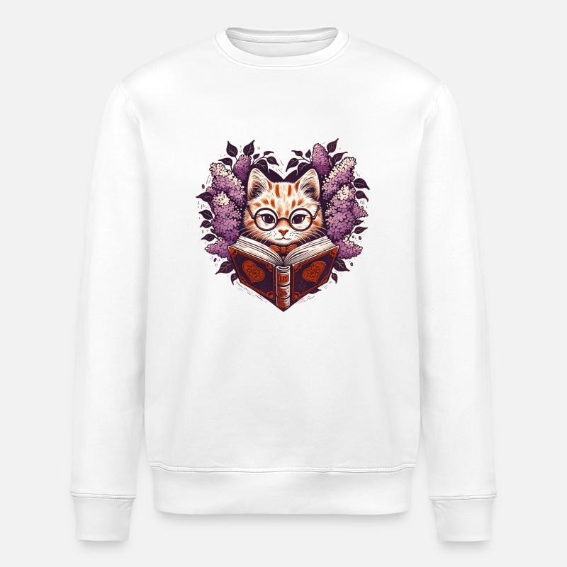Lesende Katze - Stanley/Stella Unisex Bio-Sweatshirt ROLLER - Weiß